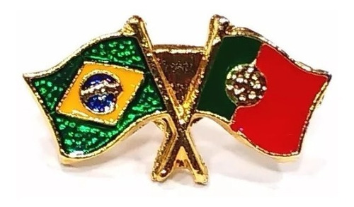 Bótom Pim Broche Bandeira Brasil X Portugal Folheado A Ouro