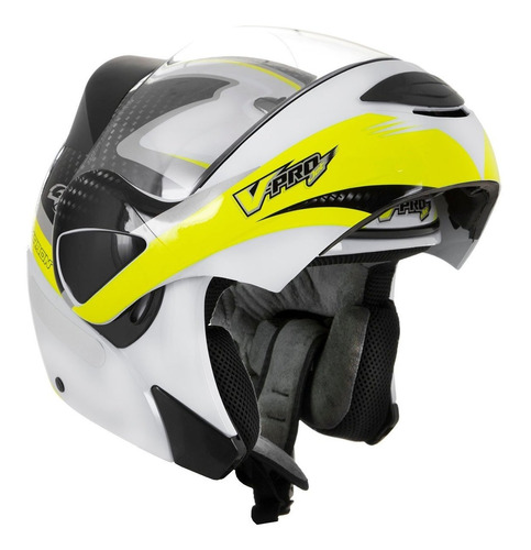 Capacete Moto Pro Tork V-pro Jet 2 Carbon Articulado Amarelo Cor Branco/Amarelo Tamanho do capacete 62