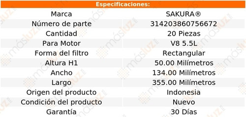 Paquete 20 Filtros Aire Ml500 8 Cil 5.5l 00/03 Sakura