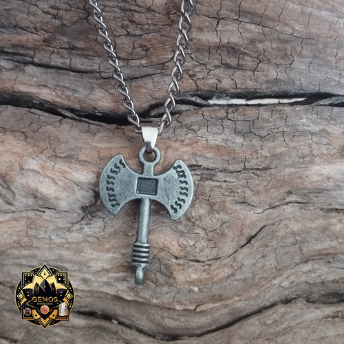 Collar De Hacha De Doble Filo Poder Y Equilibrio Gemos Plateado