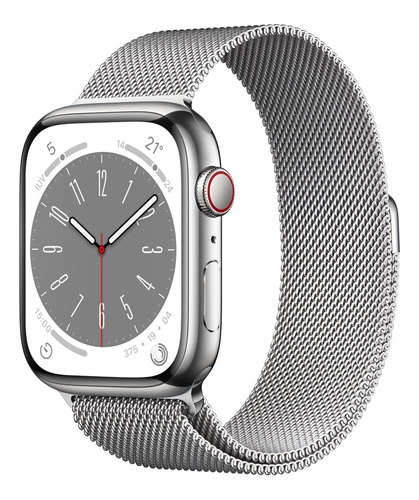 Apple Watch S8 45mm Celular Pulseira Estilo Milanes-prateada Cor da caixa Prateado Cor da pulseira Prateado/Padrão