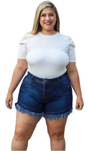 Short Jeans Plus Size Feminino Curto Desfiado Com Lycra 