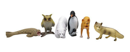 Animales X6 Macizos Fauna Bolsa Buho Plastico Pesebre