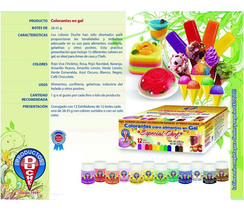 Imagen 10 de 10 de Caja De 12 Colorantes En Gel Duché