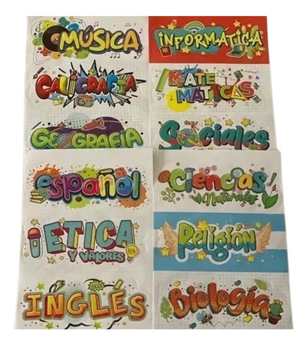 Sticker Rotulos Pegatinas Escolares Cuaderno X 12 Materias