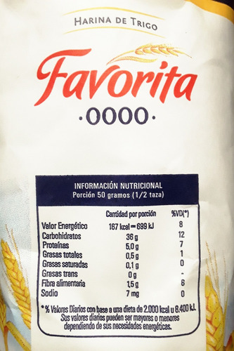 Harina Favorita 0000 1 Kg Información Nutricional