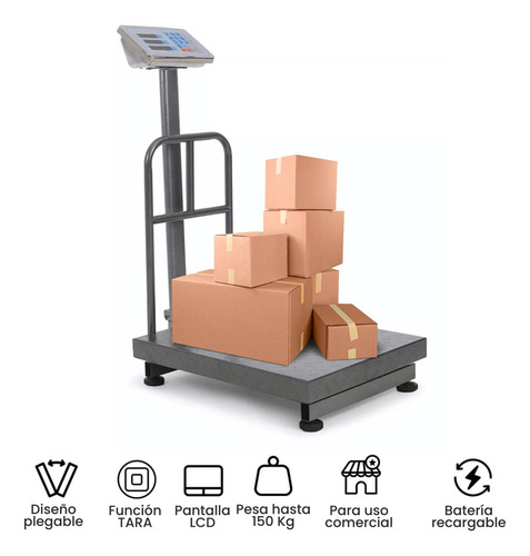 Bascula Electronica Comercial Industrial Digital 150 Kg 110v Gris Oscuro Resistente Plegable Alta Precisión Uso Rudo Pantalla LED Acero Inoxidable Mastil De Apoyo Recargable