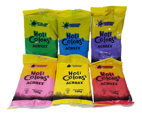 Pó Colorido Chá Revelação Holi Colors Kit 6 Cores Acrilex