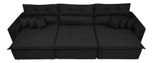 Sofá Cairo 4,12m Retrátil Reclinável Tecido Suede Preto Cama inBox
