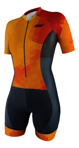 Macaquinho Ciclismo Bike Feminino Geometric Asw Laranja Pret