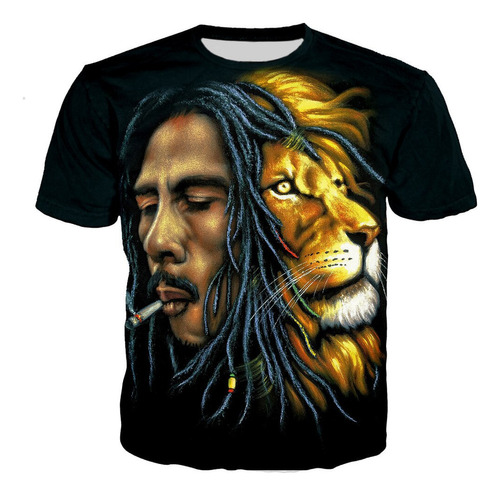 Asz Camiseta De Manga Corta Con Estampado 3d De Bob Marley