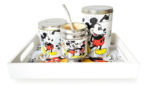 Imagen 1 de 5 de Kit Bandeja Desayuno Mate Yerbera Y Azucarera Mickey Minnie