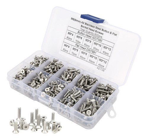 Juego De 600 Tornillos Hexagonales De Acero Inoxidable 304 C