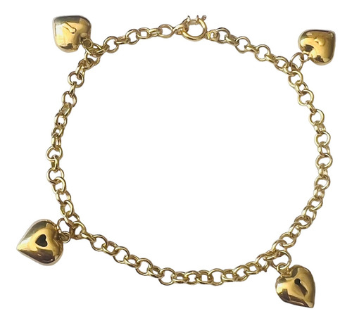 Pulseira Feminina Elo Portugues Com Coracao Ouro 18k 750 19 Cm