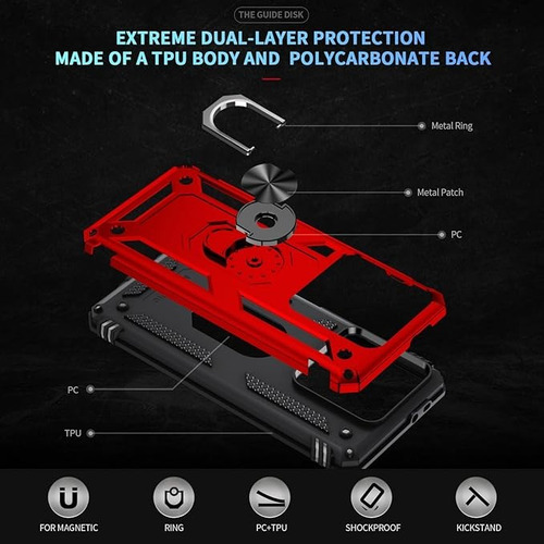 Funda Reforzada Con Anillo Para Modelos De Xiaomi Rojo Redmi Note12 5g/poco X5 5g