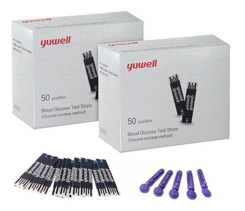Imagen 2 de 6 de 100 Cintas Tiras Reactiva 100 Lancetas Yuwell - Topmedic
