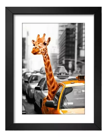 Quadro Decorativo Nova York Safari Girafa Taxi Sala 50x40cm