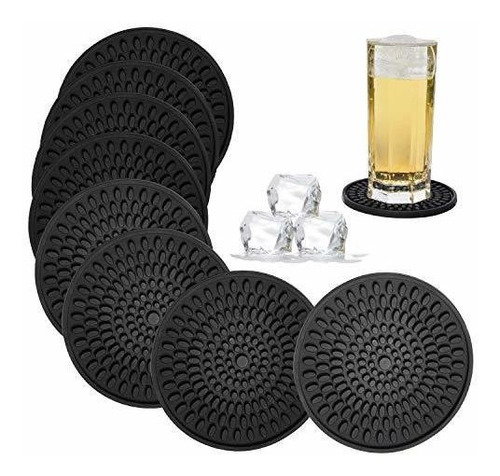 Kindga Coasters For Drinks Black, Absorbent Rubber Coaster S