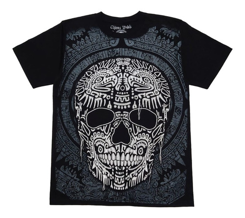 Playera Mexicana Calavera Calendario Maya Efecto Bordado 