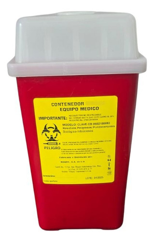 Contenedor Para Residuos Peligrosos Punzocortantes De 3lt Rojo