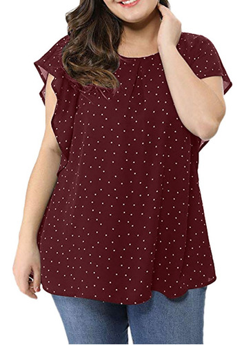 Mujer Verano Tallas Grandes Volantes Manga Polera Top Polka2