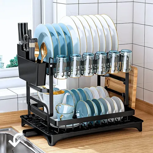 Organizador De Louças 2 Andares Inox Preto Para Cozinha