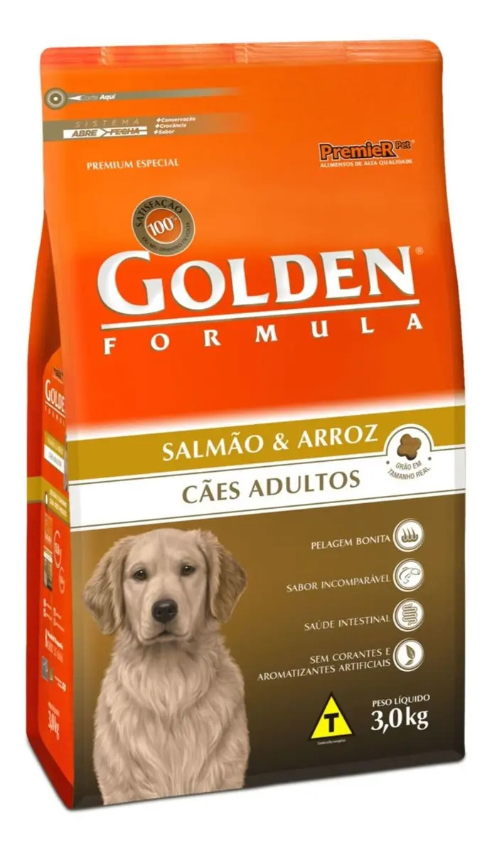 Ração Seca Cão Adulto Golden Fórmula Salmão e Arroz 3Kg