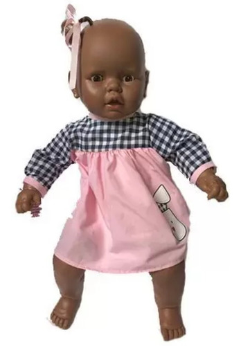 Boneca Meu Bebê Negra New Reborn Grande Rosa Xadrez Estrela