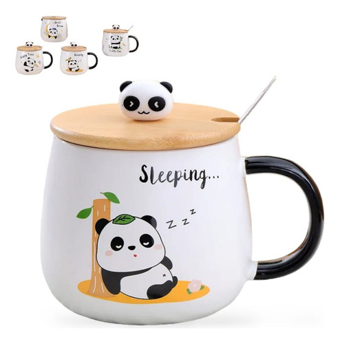 Tazas Oso Panda Japones Cute 400ml Cerámica C/tapa Bambú