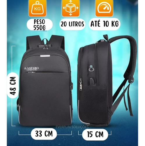 Mochila Anti Furto Notebook Bolsa Com Senha Faculdade Escolar Saída Cabo Aux Usb E Fone Ouvido - Marca Miran