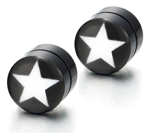 2 Pendientes Magnéticos De Estrella Circular Negra De 8 Mm P