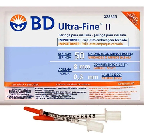 Seringa P/ Insulina Bd Ultra-fine 50ui 8mmx0,3mm C/ 10 Und