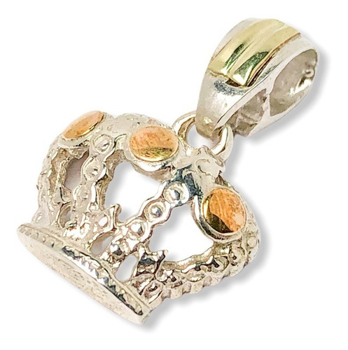 Dije Corona Con Cadena Plata Y Oro Maciza (d282)