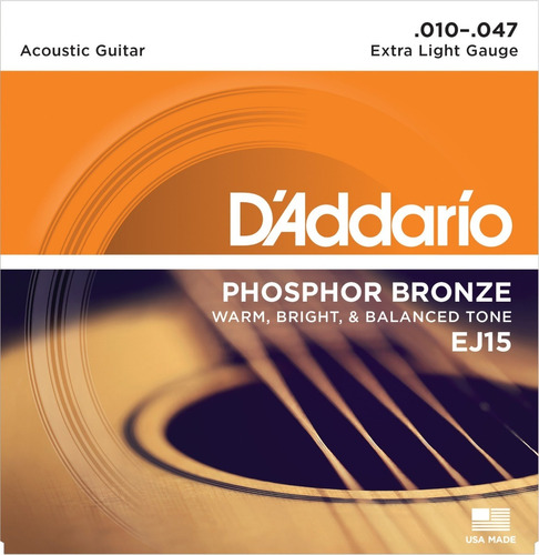 Daddario Phosphor Bronze Ej15 Encordado Para Acústica .010