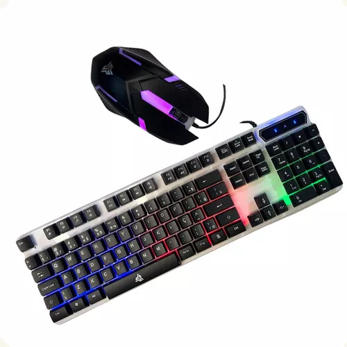 Kit Gamer Semi Mecânico Knup Te124 - Teclado E Mouse Rgb. Mouse Preto Teclado Branco