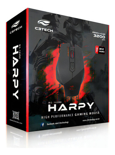 Mouse Gamer C3tech Mg-100bk Harpy Usb 3200dpi - Preto Preto