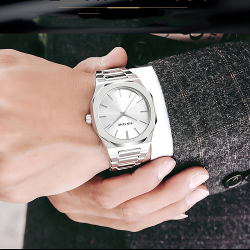 Reloj Pintime D1 simple de cuarzo inoxidable, correa de color plateado