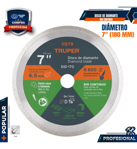 Disco De Diamante De 7 X 2.2 Mm Rin Continuo, Truper 11579