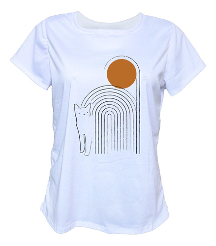 Blusa Playera Casual Mujer Gato Lineas Curvas Sol Arte