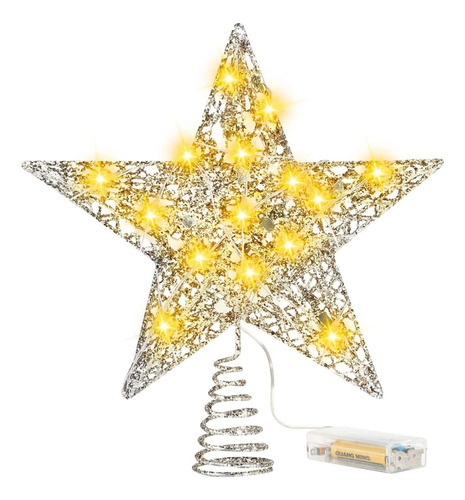 La Estrella Superior Del Árbol De Navidad Con Cuerdas De Luz