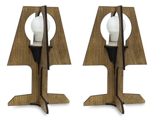 Lampara Velador Led De Mesa Madera Diseño Encastrable X 2 