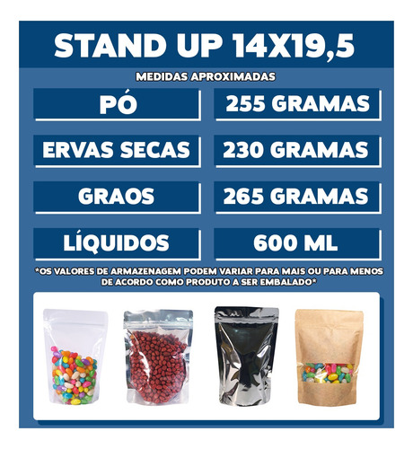 10 Saquinhos Abre Fecha Stand Up Pouch 14x19,5 Metalizado