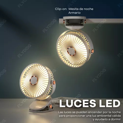 Mini Ventilador Portatil Giratorio Con Luz Led Recargable