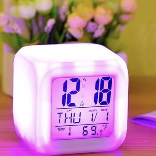 Reloj Despertador Luz Led 7 Colores Alarma Temperatura Fecha