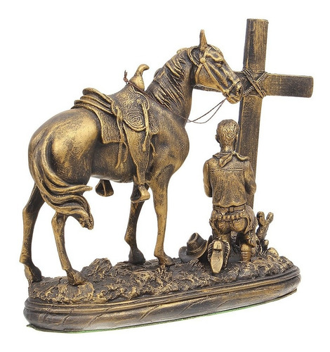 Imagem 4 de 4 de Escultura Prayer Cowboy Em Resina Pintura Envelhecida Home W