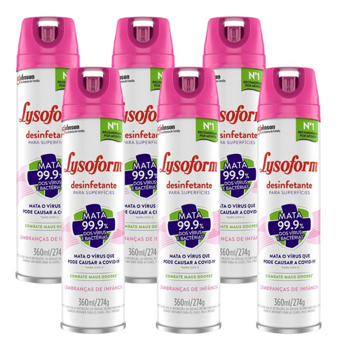 6 Unid. Lysoform Aerossol 360ml Lembrança De Infância