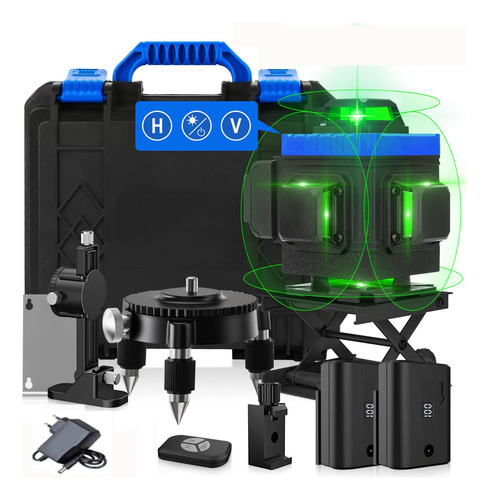 Nível Laser Verde 16 Linhas 4d Autonivelante Com 2 Baterias