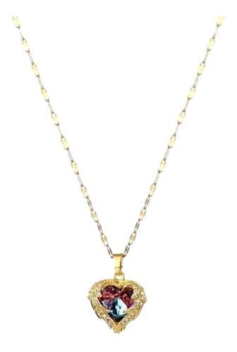 Imagen 1 de 5 de Collar Dije Corazón Acero Oro Rosa Con Cristal Rosa Iced