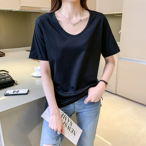 Camiseta Holgada Con Cuello En U Para Mujer De Manga Corta D