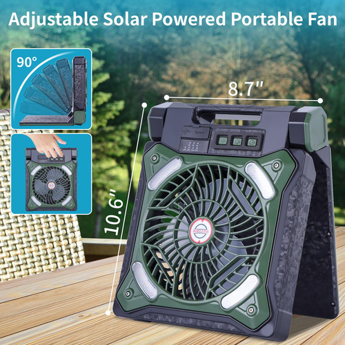 Ventilador Solar Camping Recargable Con Linterna Led Y Energ